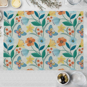 Colorful Floral & Green Leaf Print Placemat Non-Slip & Heat-Insulating Universal Placemat for Kitchen & Dining Room