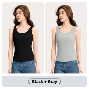 miiow | Gray Wide Shoulder Strap Vest Top Womens Summer Outdoor Wear Integrated Fixed Cup Bra Plus Size Base Layer Tank Top