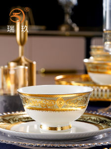 ชามอาหารมื้อเช้าสไตล์ยุโรป ชามทานข้าวสีทองเนื้อนิ่ม ดีไซน์ระดับไฮเอนด์ สำหรับใช้ในบ้านและโรงแรม