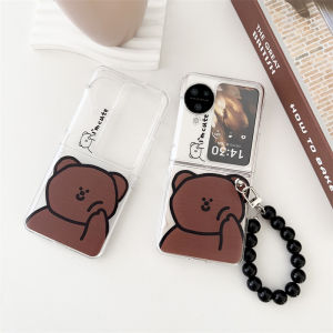 Oppo Find N2 Flip Find N3 Flip Case with Luxury Colorful Pearl Chain Wristband Strap Bracelet Cute Case for Girls Women Brown Bear Slim Design Clear Shockproof PC Cover for Find N3 Flip