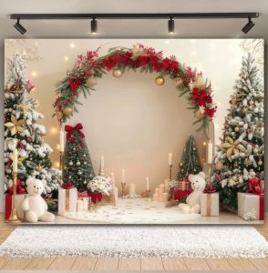 Christmas Party Backdrop Xmas Tree Gift Winter Window Family Kids Party Christmas Decoration Photo Photography Background Props