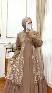 Terbaru Alluna Dress Brukat Wanita Kekinian 2024 Gamis Burkat Kondangan Viral Terlaris Fashion Hijab