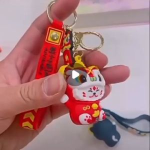 DXUU Gantungan Kunci Premium Keychain Sanrio Barongsai Lucky Cat Imlek