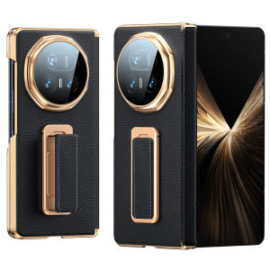 Ốp Điện Thoại Bằng Da Thật For Honor Magic V5 Có Dây Đeo Cổ Tay Chân Đế Ẩn Chống Sốc Bảo Vệ Bản Lề - Màu Trắng