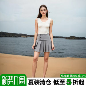 Váy Ngắn Xếp Ly Cạp Cao Phong Cách Đại Học Ôm Sát Cơ Thể A-Line Váy Ngắn Mùa Hè 2025 Váy Ngắn Xếp Ly Bằng Polyester