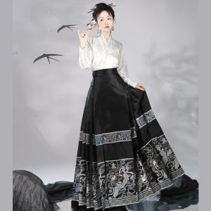 Ling Xiluo [Running Moon] Original Snail New Chinese Style Horse-Face Skirt Suit Daily Slim Ming System Han Dynasty Work Clothing