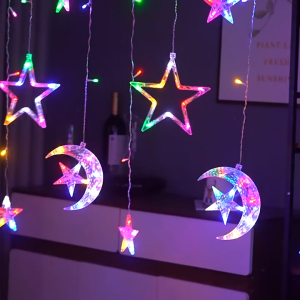 5M Lampu Lap Lip Raya Led Star Moon Hari Raya Lights 8Modes Hanging Curtain Light For Ramadan Hari Raya Decoration 2026