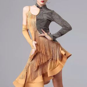 ชุดเดรสเต้นรำละตินซัลซ่ารูมบีบาสวิงบอลรูมแบบเรียบสำหรับการแข่งขัน ผู้หญิง