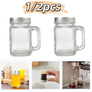 1/2pcs Mini Mason Jar Coffee Concentrate Sub-Bottling Sealed Jars Juice Family Party With Cover Portable Handle Cup Glass Bottle