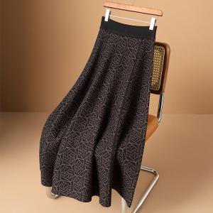 TGZ Design Sensual Geometric Pattern Woolen Knitted Half-length Skirt Womens Autumn Winter Thickened A-line Slimming Long Skirt