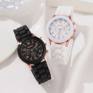 2PCS Couple Quartz Watch Set Fashion Silicone Strap Analog Wristwatch with Magnetic Heart Bracelet Valentine’s Day Gift for Men & Women⚡PH deliveryIn stock⚡