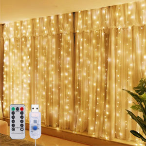 1pc Curtain String Lights USB Powered Fairy Lights 8 Lighting Modes With Remote ControlChristmas New Year Home Decoration