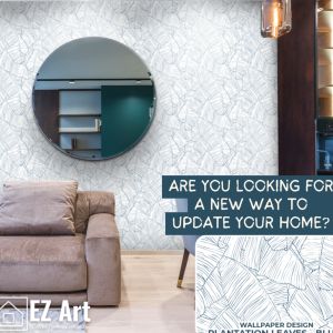 EZ Art wallpaper design for wall delicate leaves dark teal - metallic gold details 10m x 45cm