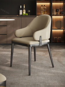 Genuine Leather Dining Chair Italian Minimalist Luxury Home Use Stainless Steel Armrest Restaurant Hotel Designer Chair