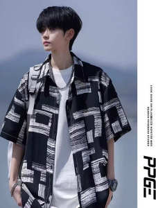 Loose Mens Ice Silk Short Sleeve Shirt Summer Fresh Style Casual Youth Polyester Fiber Outerwear Coat for Men