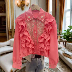 Embroidered Hollow out Stand Collar Long Sleeve Womens Shirt Spring 2025 New Design Korean Style Commute Fashion Straight Cut