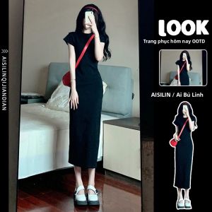 AICAILIN | Đầm Dài Elegance Cho Phụ Nữ Thân Hình Nhỏ Gọn Mùa Hè Đen Ôm Body