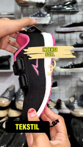 ANDO Sepatu Anak Sekolah Perempuan CewekTk Sd Velcro Perekat Tempel Hitam Pink Size 29-36