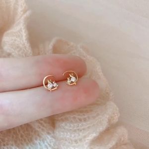 916 gold jewellery singapore earrings for women moon cat stud earrings womens simple small earrings personality jewelry New Trend