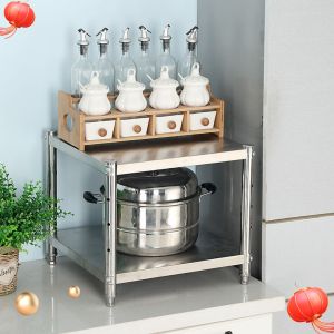 Stainless Steel Kitchen Storage Rack Cabinet Countertop Pot Pan Spice Holder Disinfection Cabinet Pad High Shelf