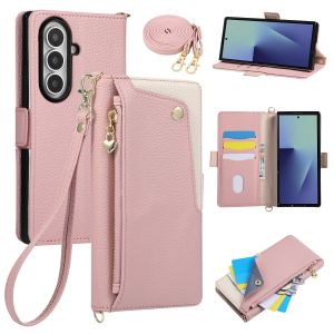 szhaiyu | Crossbody Wrist Strap Case for Samsung Galaxy Z Fold 8 Ultra 7 6 5 4 3 5G Wallet with Card Holder Zipper PU Leather Flip Cover