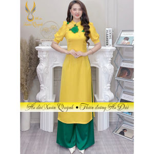 Áo Dài Cách Tân Tay Bồng Màu Vàng Đính Hoa Ngực Lụa Tây Thi H99 Cao Cấp - Áo Dài Xuân Quỳnh