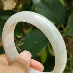 58.6 mm Light Green Light Lavender Hue Peace Bangle Bracelet Natural Type A Jadeite Jade certificate weighs 55.68 grams Width: 13.8 mm Thickness: 7.7 mm (bangle27)