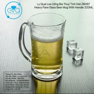 Ly Quai Loe Uống Bia Thuỷ Tinh Deli ZB097 Heavy Flare Glass Beer Mug With Handle 320ML