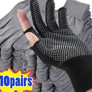 10pairs Non-slip Nylon Gloves / Men Non-Slip Nylon Working Gloves / Wear-Resistant Site Anti-Fouling Hands Riding Protective Gloves