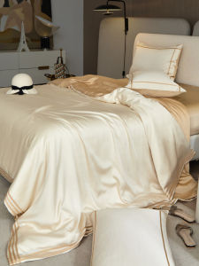 100 PCs Tencel Four-Piece Set Summer Pure Color Ice Silk Bed Sheet Quilt Cover Minimalist Nordic High-End Entry Lux Bedding