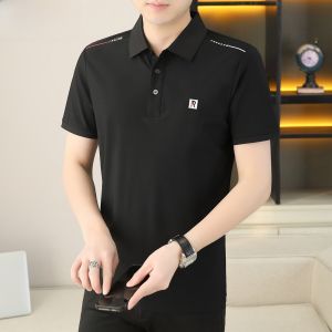 HENGYUANXIANG | Hengyuanxiang Mens Ice Silk Polo Shirt Short Sleeve Turn-down Collar Elastic Fashionable Summer T-shirt Standard Fit Basic Style