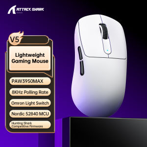 ATTACK SHARK | ATTACK SHARK V5 Ultralight 8K Wireless Gaming Mouse PAW3950MAX 42000DPI Omron 100M Optical Switch Nordic 52840 Tri-Mode Mouse