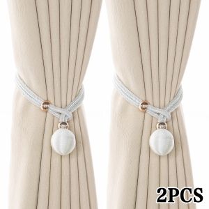 2pcs Pearl Curtain Tiebacks Curtain Pearl Tiebacks Decorative Fixings Rope Curtain Tiebacks No Punch Adjustable Pull-outs