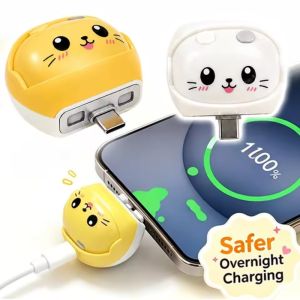 Type-C Male Plug Direct-Connect Automatic Disconnection Cute Whimsical Cartoon Kitten-Themed Case Smart Charging Protection