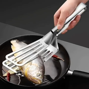 Stainless Steel Steak Spatula Tong Double-Sided Slotted Design for Grilling Baking and Cooking Durable Kitchen Tool
