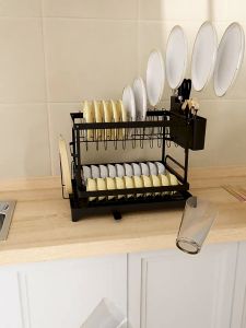 2/3 Kitchen drain rack Dish rack bowl tray rack Household bowl chopsticks knife and fork storage rack countertop drying bowl rack DiningKitchen Storage