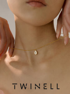 Twinell Natural Shell Opal Embedded Pendant Necklace Womens Gift Simple Luxury Drop Shape Alloy Cross Chain Jewelry