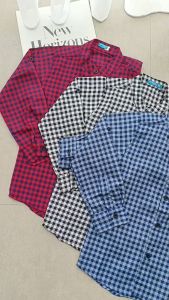 [Brandedbaby] 5T-13T Kemeja Anak Laki-Laki Kerah Koko Shanghai Lengan Panjang Motif Kotak Kemko Fashion Korea Style Kekinian