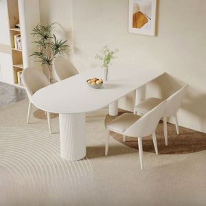 Modern Minimalist Creamy Style Rock Board Island Table Dining Table Home Use Small Apartment Half Circular Dining Table And Chairs