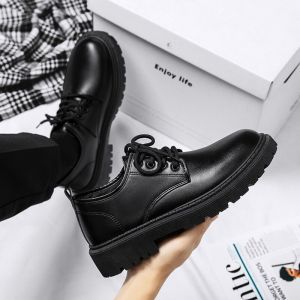 New 2025 Mens Shoes British Style Breathable Thick Bottom Casual Leather Surface Waterproof Shoes Versatile Leisure Small