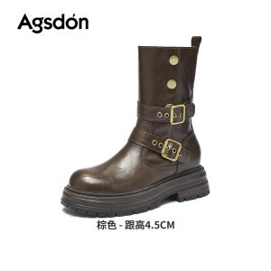 Agsdon Womens Martin Boots Thick Bottom High Heel Autumn New Style British Style Short Boots Casual Mid-Calf Synthetic Leather
