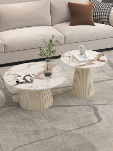 OUQI | Cream Style Minimalist Luxury Circular Coffee Table