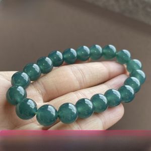 Deep Blue A-grade Ice Jadeite Bracelet round Beads Flat round Shape Unoptimized Jewelry Hand Chain Chinese Traditional Style