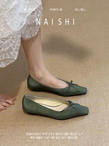 NAISHI | Leather Vintage Square Toe Elegant Bow Heel Elevating Shoes