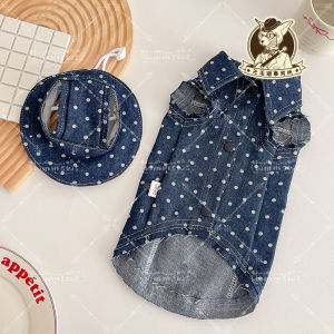 ชุดเสื้อกั๊กเดนิมสีสันสดใสพร้อมหมวกกันแดดสำหรับแมวสีสันสดใส ชุดฤดูใบไม้ผลิและฤดูร้อน ผ้าฝ้ายแท้ ไม่มีขน ชุดเสื้อกั๊กสุดเท่