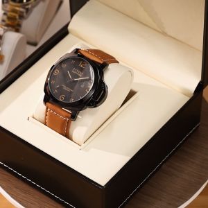 ZUNPAI Jam Tangan Pria Anti Air Kulit Asli Bisnis Bercahaya Multifungsi Otomatis Tanggal Chronograph Analog Kuarsa Jam Pria Set Hadiah