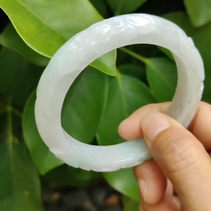 Type A Natural Jadeite Jade - Light Lavender Light Green Peace Bangle crafted with Patterns of Flowers certificate weighs 54.67 grams Wrist Size 56.6mm Width 11.7 and Thickness 9mm (bangle11)