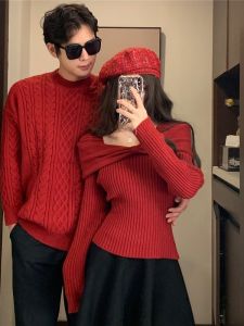 Couples Matching round Neck Knitted Sweater Dress Womens Style Christmas New Year Theme Autumn Winter Fashion Outerwear