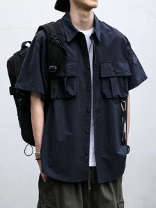 Loose Fit Mens Workwear Shirt Short Sleeve Thin Casual Vintage Half Sleeve 2025 New Style Japanese Trend Polyester Fiber