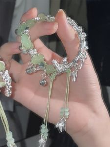 New Chinese Style Green Bamboo Hand Bracelet Ancient Wind Tassel Butterfly Hand Chain Clear Cool Feeling Hand Jewelry
